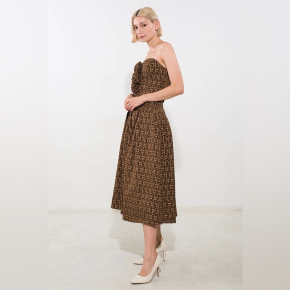 NWT Floral Strapless Corset Top & Midi Skirt Set – Brown Vintage Print - Picture 3 of 9